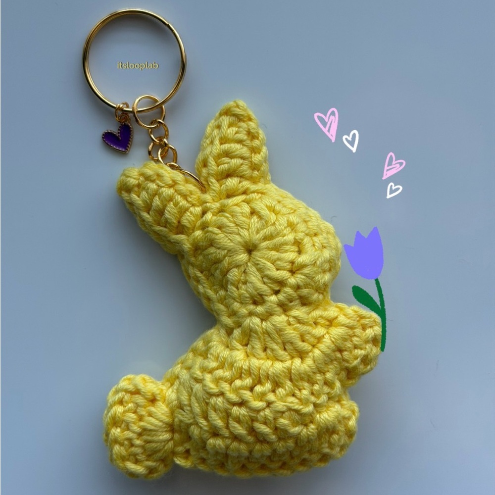 Handmade Yellow Bunny Crochet Keychain - Accessories